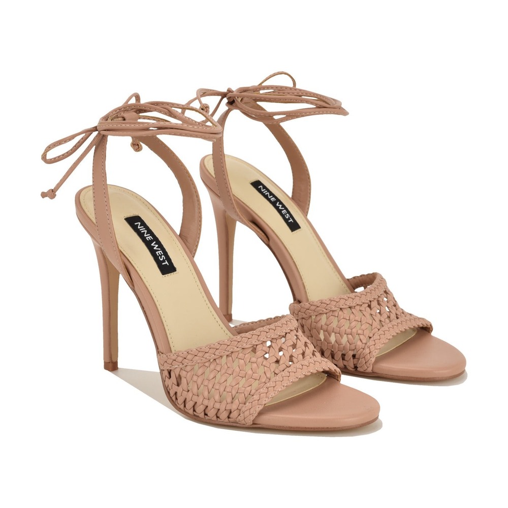 Nine West Natural Woven Ankle Tie Stiletto Heel Women 9 Light Merta2 Sandal